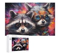 Adult Jigsaw Puzzles 1000 PCS Raccoons in Futuristic Goggles Puzzles for Adults Hands-on Game Enhance Memory Gifts for Friends And Family 1000 PCS