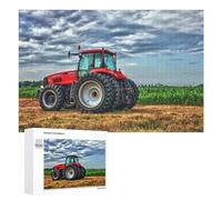 Adult Jigsaw Puzzles 1000 PCS Red Tractor in Field Under Cloudy Sky Puzzle for Adults Brain Teaser Game Wall Decoration Birthday Present, Gifts, 1000 PCS
