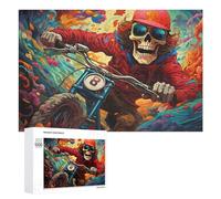 Adult Jigsaw Puzzles 1000 PCS Skull Rider Fiery Adventure Jigsaw for Adults Relax Games Presents for Women Birthday Present, Gifts, 1000 PCS