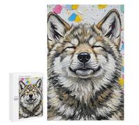 Adult Jigsaw Puzzles 1000 PCS Smiling Wolf Portrait with Colorful Background Jigsaw for Adults Relaxing Games A Work of Art Birthday Present, Gifts, 1000 PCS