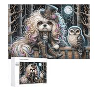 Adult Jigsaw Puzzles 1000 PCS Steampunk Dog And Owl in Forest Jigsaw for Adults Relax Games Presents for Women Birthday Present, Gifts, 1000 PCS
