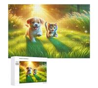 Adult Jigsaw Puzzles 1000 PCS Sunlit Grassland Puppies Kitten Puzzles for Adults Hands-on Game Enhance Memory Gifts for Friends And Family 1000 PCS