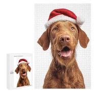 Adult Jigsaw Puzzles 1000 PCS Wirehaired Vizsla Dog with Santa Hat Jigsaw for Adults Relaxing Games A Work of Art Birthday Present, Gifts, 1000 PCS