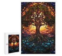 Adult Jigsaw Puzzles 1000 PCS Yggdrasil Stained Glass Teenagers Puzzles Toy Wall Decor Pattern Assembly Gifts for Friends And Family 1000 PCS