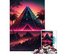 Adult Jigsaw Puzzles 1000 Pieces A Pyramid in The Neon Sand Fun at Home Activities, Tough Challenge Brain Teaser Game Suitable for People Aged 14 And Above (38x52cm)