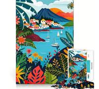 Adult Jigsaw Puzzles 1000 Pieces Aeolian Island Italy Illustration Smooth Cut Art Brain Training Toy Leisure Time Fun Birthday Game Gift (50x75cm)