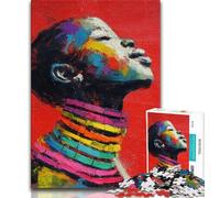 Adult Jigsaw Puzzles 1000 Pieces African Woman Oil Painting,Help The Brain Exercise Addictive Toys to Cultivate Patience Perfect Decoration 38x26cm