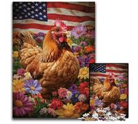 Adult Jigsaw Puzzles 1000 Pieces American Flag Rooster Wooden Puzzles for 14+ Difficult to Complete But Fun And Humorous Birthday Gift 50X75CM