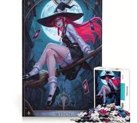 Adult Jigsaw Puzzles 1000 Pieces Anime Witch on Broomstick Tarot Card, Educational Game, Fun at Home Activities, for Birthday, Chrismas 38x26cm