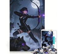 Adult Jigsaw Puzzles 1000 Pieces Archer with Wolves in Moonlight, Educational Game, Fun at Home Activities, for Birthday, Chrismas 38x26cm