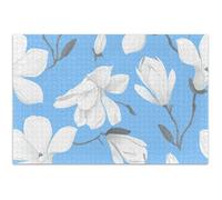 Adult Jigsaw Puzzles 1000 Pieces Art Decor Painting Custom Cool Puzzle for Adults Blue White Magnolia Flowers Pastel White Elephant, 29.5x19.7 Inch