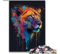 Adult Jigsaw Puzzles 1000 Pieces Art Neon Lion Made of Wood, Fun Activity for at Home 50x75cm Adult & Family Activity, DIY Home Decor Gift