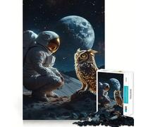 Adult Jigsaw Puzzles 1000 Pieces Astronaut Meets Cosmic Owl Smooth Cut Art Brain Training Toy Leisure Time Fun Birthday Game Gift (38x52cm)