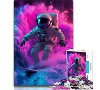 Adult Jigsaw Puzzles 1000 Pieces Astronaut Surfing,Decompressing Intellectual Educational Toy Is Ideal As Gifts for The Whole Family (38x26cm)