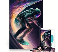 Adult Jigsaw Puzzles 1000 Pieces Astronaut Wave Surfer Smooth Cut Art Brain Training Toy Leisure Time Fun Birthday Game Gift (38x52cm)