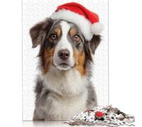 Adult Jigsaw Puzzles 1000 Pieces Australian Shepherd Dog with Santa Hat Portrait Puzzles for Teenagers Gifts Home Educational Games DIY Toys 1000pcs (75x50cm)