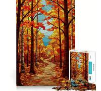 Adult Jigsaw Puzzles 1000 Pieces Autumn Forest Path Stained Glass Style Smooth Cut Art Brain Training Toy Leisure Time Fun Birthday Game Gift (38x26cm)