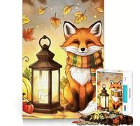 Adult Jigsaw Puzzles 1000 Pieces Autumn Fox with Lantern And Pumpkins Smooth Cut Art Brain Training Toy Leisure Time Fun Birthday Game Gift (38x26cm)