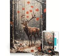 Adult Jigsaw Puzzles 1000 Pieces Autumn Snowfall Majestic Deer Smooth Cut Art Brain Training Toy Leisure Time Fun Birthday Game Gift (50x75cm)