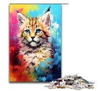 Adult Jigsaw Puzzles 1000 Pieces Baby Lynx Is Surrounded by SplattersLots of Coloured Home Decoration Puzzle Toys Deal As Gifts for The Whole Family 75x50cm