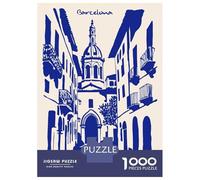 Adult Jigsaw Puzzles 1000 Pieces Barcelona Street View in Blue Adult Puzzles Hands-on Game Analysis And Logic Gifts for Friends And Family 52x38cm/1000pcs