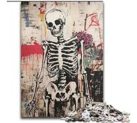 Adult Jigsaw Puzzles 1000 Pieces Basquiat-style Flowers And Skulls, Suitable for Ages 14 And Up Home Educational Games DIY Toys Artwork Gift (Size 50x75cm)