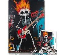 Adult Jigsaw Puzzles 1000 Pieces Basquiat-style Skull Playing Guitar Adult Puzzles,family Fun Games Is Ideal As A Gift for The Whole Family (size 75x50cm)
