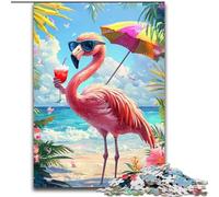 Adult Jigsaw Puzzles 1000 Pieces Beach Flamingo,Help The Brain Exercise Addictive Toys to Cultivate Patience Perfect Decoration 38x26cm