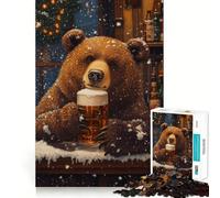 Adult Jigsaw Puzzles 1000 Pieces Bear's Winter Brew- Premium Edge Art Logic Puzzle Play Downtime Play Fun Xmas Art Display (38x26cm)