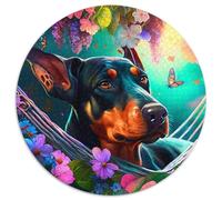 Adult Jigsaw Puzzles 1000 Pieces Beautiful Doberman Pinscher Round Paper Puzzles Brain Challenge Gift,Educational Activity for Teenagers (Size 67.5x67.5cm)