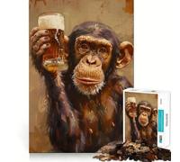 Adult Jigsaw Puzzles 1000 Pieces Beer Drinker Monkey Premium Edge Art Logic Puzzle Play Downtime Play Fun Xmas Art Display (38x26cm)