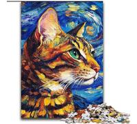 Adult Jigsaw Puzzles 1000 Pieces Bengal Cat Night Sky Jigsaw Puzzles for Adults size 38x26cm Brain Challenge Gift, Educational Activity for Teenagers