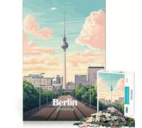Adult Jigsaw Puzzles 1000 Pieces Berlin Germany Cityscape Illustration Premium Edge Art Logic Puzzle Play Downtime Play Fun Xmas Art Display (50x75cm)