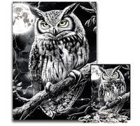 Adult Jigsaw Puzzles 1000 Pieces Black And White Owl Wooden Jigsaw Puzzles Colorful Home Decor & Interactive Family Game, 50X75CM
