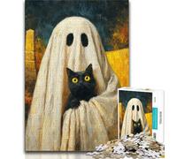 Adult Jigsaw Puzzles 1000 Pieces Black Cat And Ghost Teenager Jigsaw,Stress Reliever Staycation Kill Time Home Decoration Toys 26x38cm