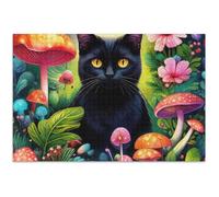 Adult Jigsaw Puzzles 1000 Pieces Black Cat Flowers Family Puzzle Lovers Gifts Unique Jigsaw Puzzle Family Toy Artwork, 29.5x19.7 Inch