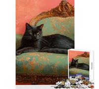 Adult Jigsaw Puzzles 1000 Pieces Black Cat in Antique Chair Brain Teaser Game Tough Challenge Educational Toy Deal As Gifts for The Whole Family (38X26CM)