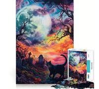 Adult Jigsaw Puzzles 1000 Pieces Black Cat in Graveyard Sharp Cut Art, Focus Fun Game, Calm Play Time, Christmas Fun Gift (38x26cm)