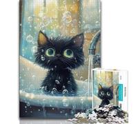 Adult Jigsaw Puzzles 1000 Pieces Black Cat in The Bathroom Teenager Jigsaw,Stress Reliever Staycation Kill Time Home Decoration Toys 26x38cm