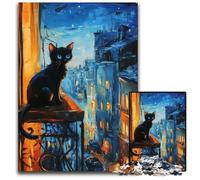 Adult Jigsaw Puzzles 1000 Pieces Black Cat in The City Cardboard Puzzles for 14+ Difficult to Complete But Fun And Humorous Birthday Gift 26X38CM