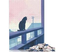 Adult Jigsaw Puzzles 1000 Pieces Black Cat Japan Painting Wooden Puzzles for Adults Sustainable Puzzle Games 1000pcs (75x50cm)