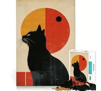 Adult Jigsaw Puzzles 1000 Pieces Black Cat Minimalist Art Sharp Cut Art, Focus Fun Game, Calm Play Time, Christmas Fun Gift (50x75cm)