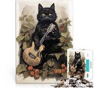 Adult Jigsaw Puzzles 1000 Pieces Black Cat Musician Spielzeug Lernspiele Stressabbau Verbessern Sie das Gedächtnis75x50cm