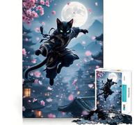 Adult Jigsaw Puzzles 1000 Pieces Black Cat Ninja Neat Fit Decor, Mental Skill Game, Casual Fun Time, Xmas Art Display (38x26cm)