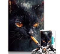 Adult Jigsaw Puzzles 1000 Pieces Black Cat Smoking 1000 Pieces for Adults,Educational Stress Relief Toy Gifts for Friends And Family (size 75x50cm)