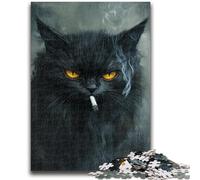 Adult Jigsaw Puzzles 1000 Pieces Black Cat Smoking Puzzles for Teenagers,Stress Reliever Staycation Kill Time Wishlist with Santa Claus (75x50cm)