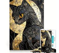 Adult Jigsaw Puzzles 1000 Pieces Black Cat Stained Glass Sharp Cut Art, Focus Fun Game, Calm Play Time, Christmas Fun Gift (50x75cm)