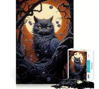 Adult Jigsaw Puzzles 1000 Pieces Black Cat Under Full Moon Neat Fit Decor, Mental Skill Game, Casual Fun Time, Xmas Art Display (38x26cm)
