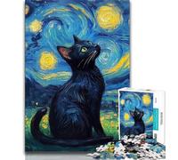 Adult Jigsaw Puzzles 1000 Pieces Black Cat Under The Night Sky Teenager Puzzles,Quiz Game Wall Decoration Unique Birthday And Xmas Gifts (size 38x26cm)