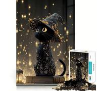Adult Jigsaw Puzzles 1000 Pieces Black Cat Wearing A Witch Hat Sharp Cut Art, Focus Fun Game, Calm Play Time, Christmas Fun Gift (38x52cm)